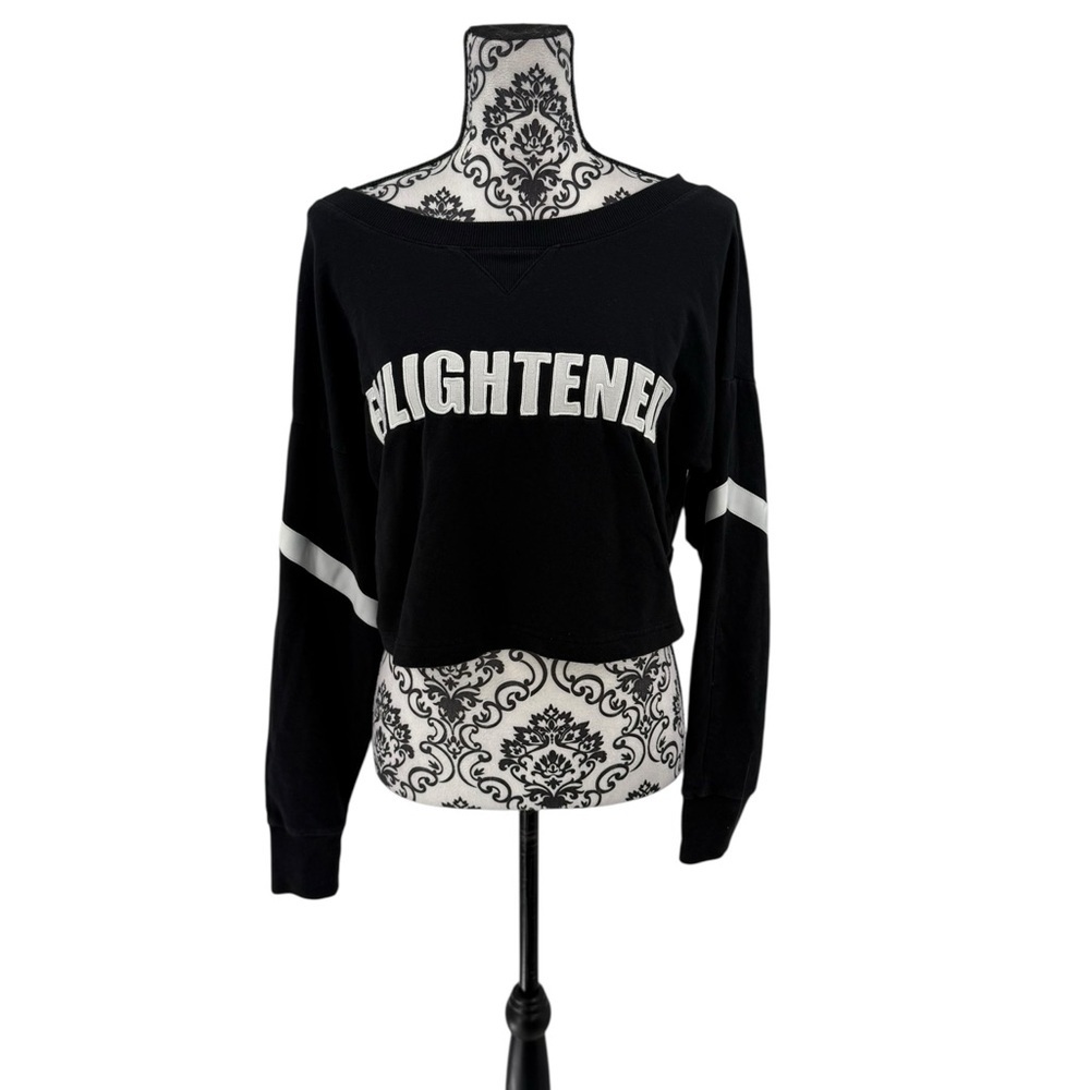 Gabrielle Union “ENLIGHTENED” Black Cropped Sweatshirt w/ Lace-Up Back